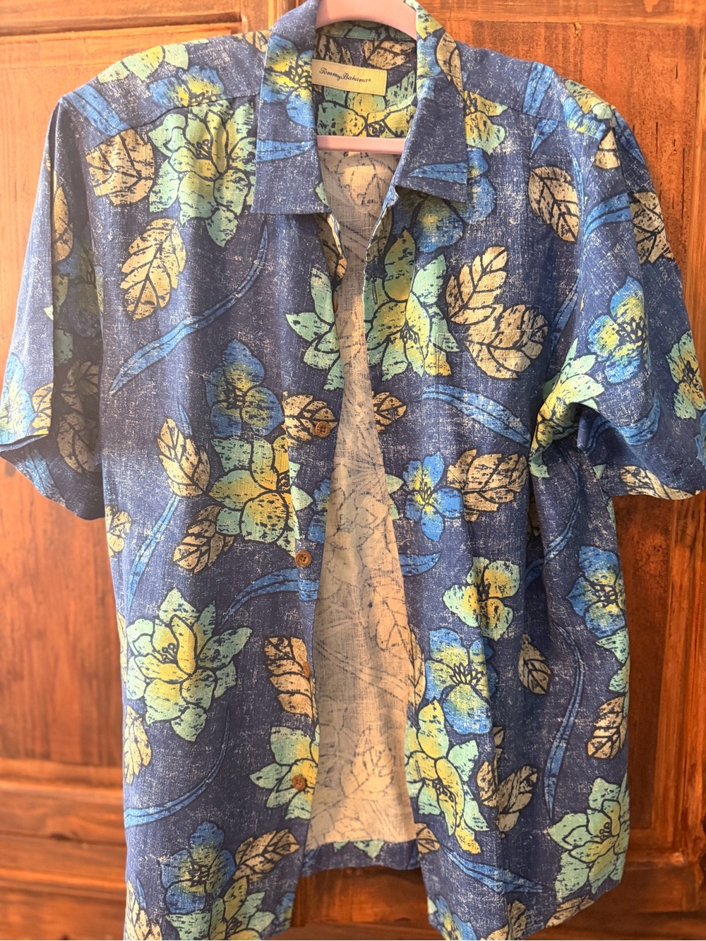 Tommy Bahama Blue Floral Short-Sleeve Silk Shirt